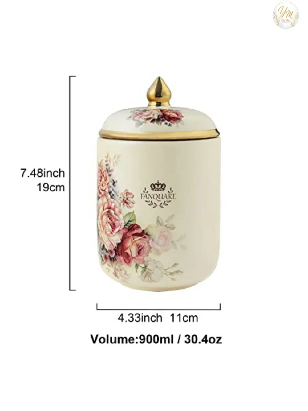 Porcelain Tea Canister, Vintage Floral Countertop Container Sugar Coffee